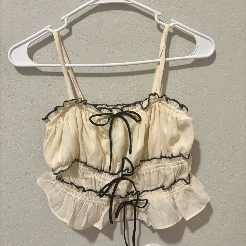 Cream Ruffle Crop Top